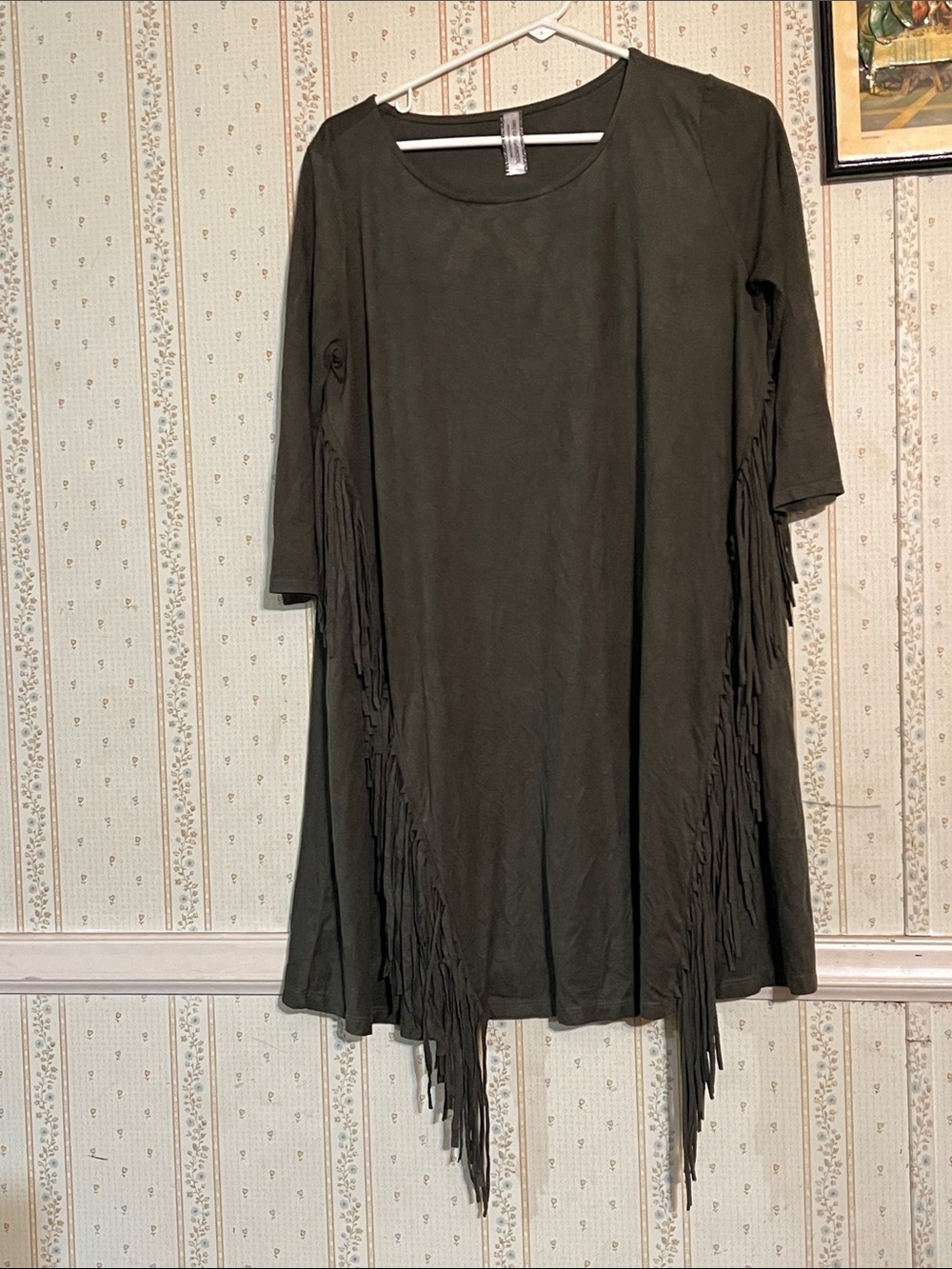 Glamorous Olive Green Fringe Tunic Dress